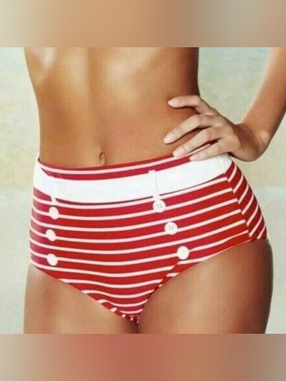 Pour Moi Starboard Control Bikini Brief High-Waist Red & White Striped Swim XL